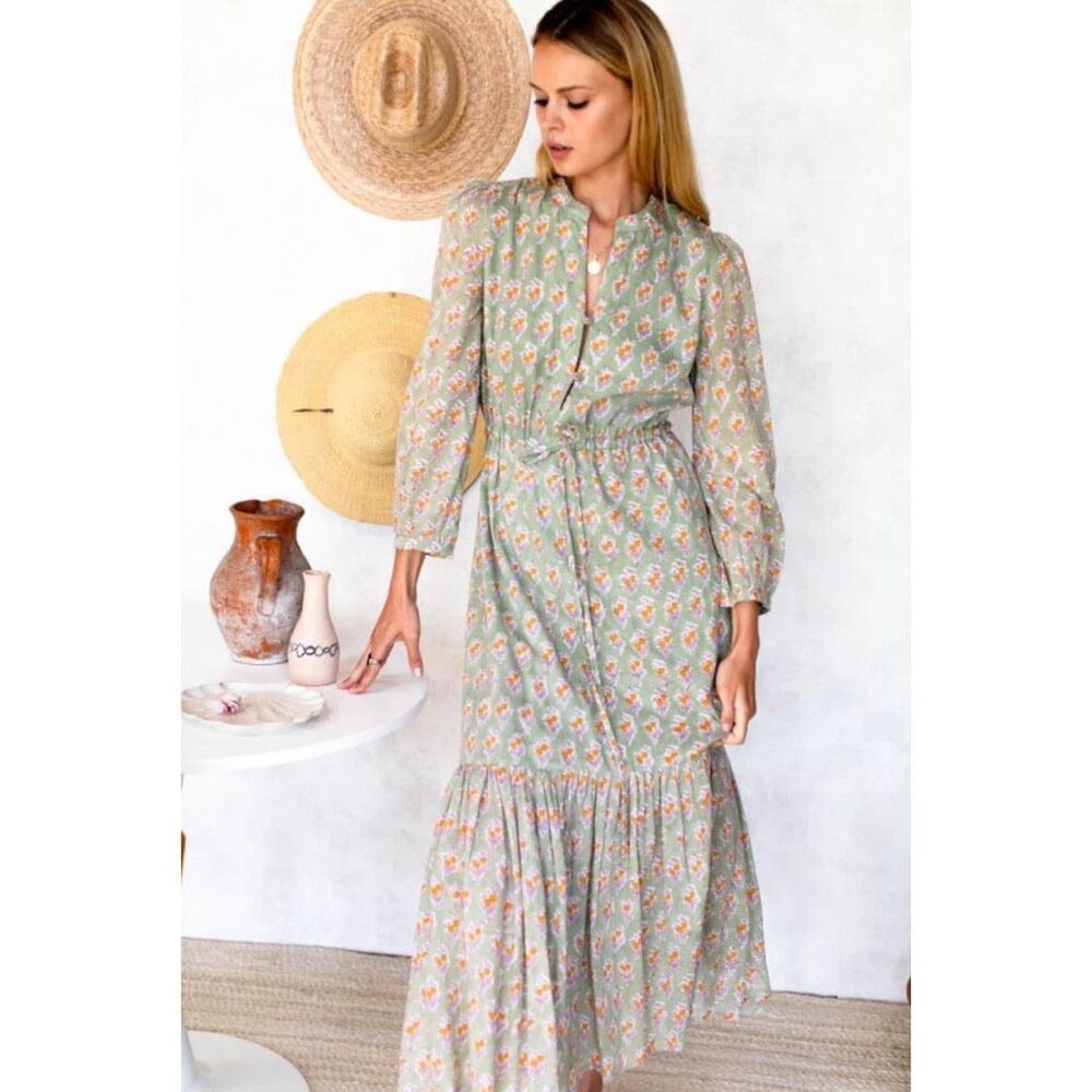 NWT Emerson Fry Francis Maxi Dress Harper Organic Green Floral Boho Large - Picture 3 of 12